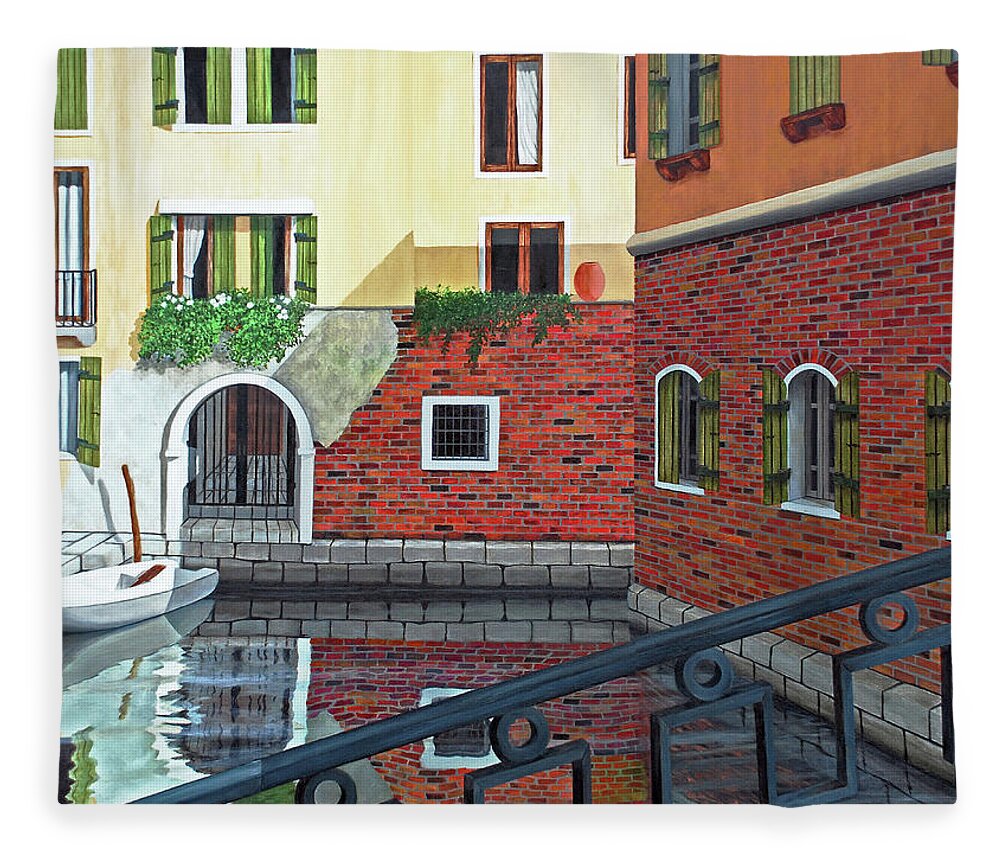 Venice Fleece Blanket featuring the painting THE OLD CANAL -prints of oil painting by Mary Grden