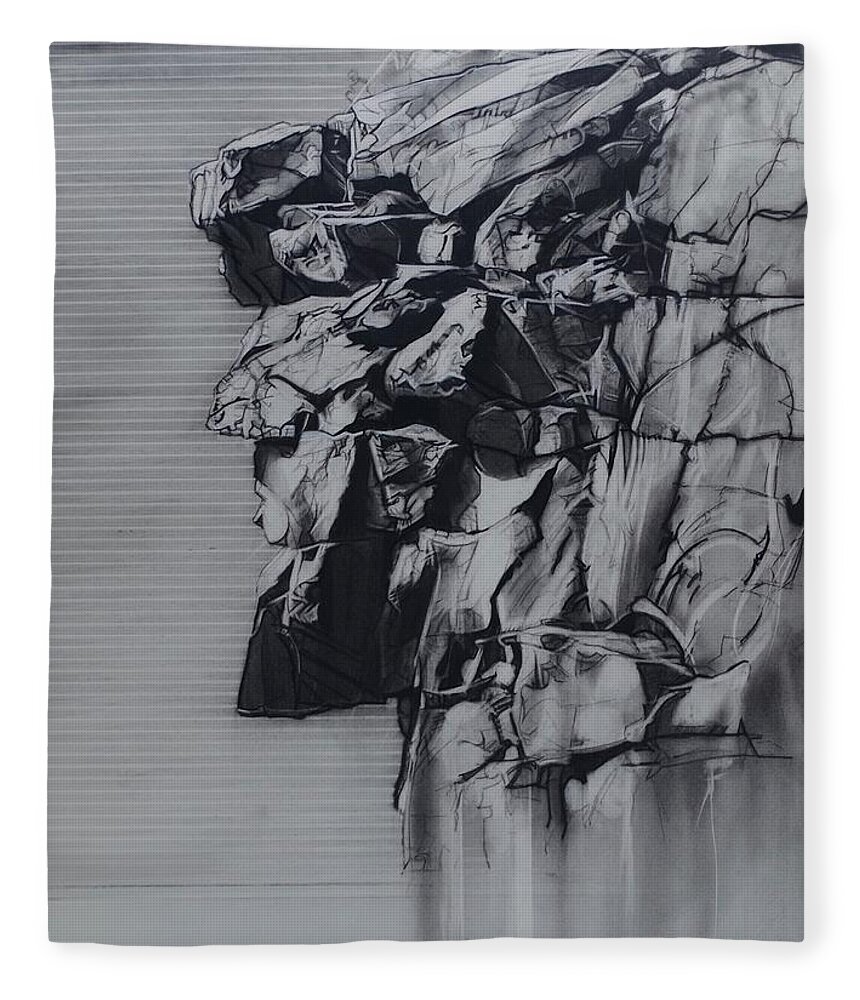 Charcoal Pencil Fleece Blanket featuring the drawing The Old Man Of The Mountain by Sean Connolly