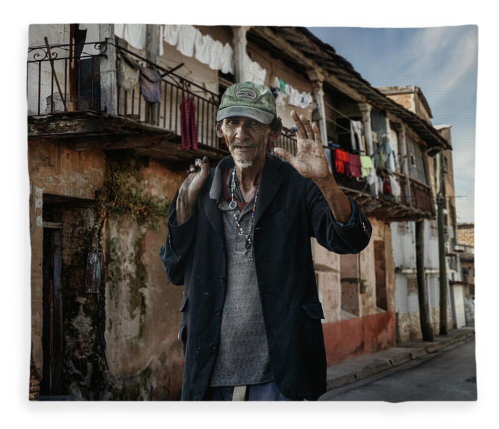 Santiago Fleece Blanket featuring the photograph The Poet of the french quarter by Micah Offman