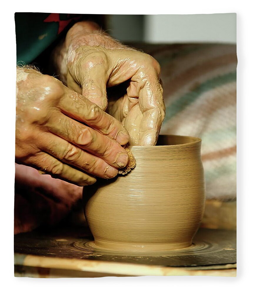 Ceramic Fleece Blanket featuring the photograph The Potter's Hands by Lens Art Photography By Larry Trager