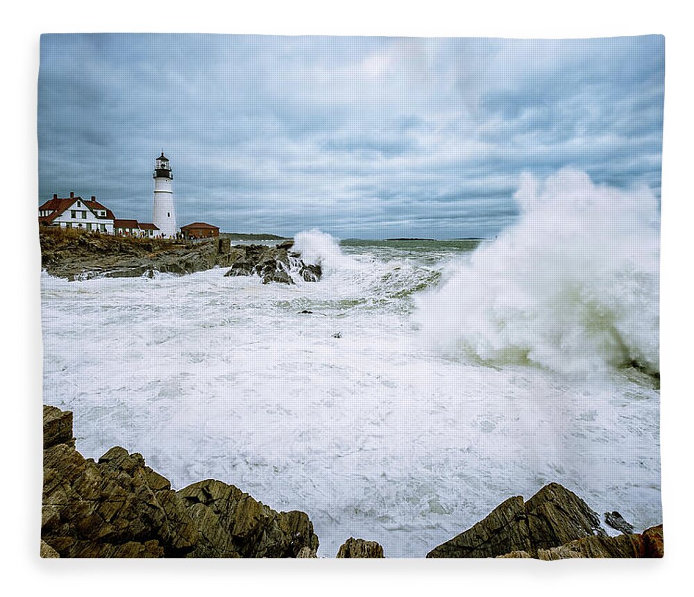 Atlantic Ocean Fleece Blanket featuring the photograph The Power Of The Sea, Nor'easter Waves. by Jeff Sinon