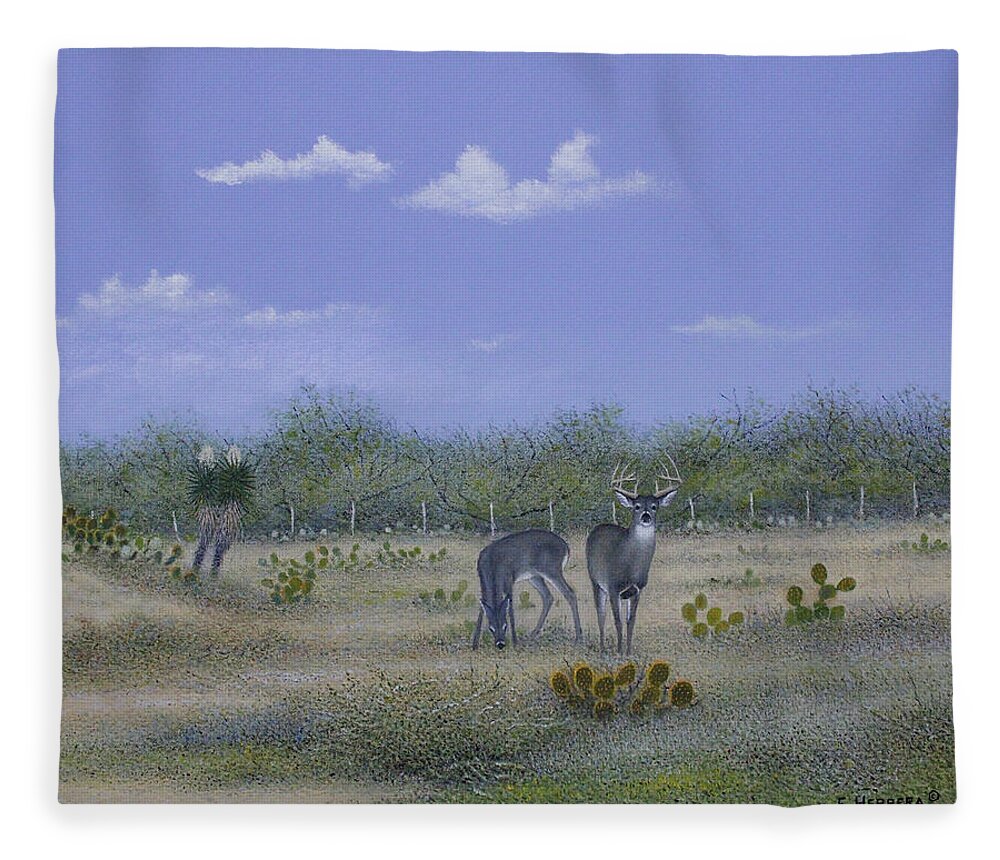 Texas Art Fleece Blanket featuring the painting The Property Line by Eleazar Herrera