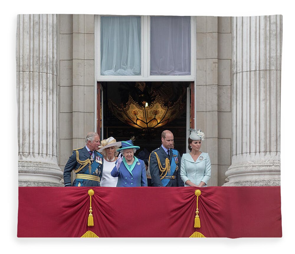 Raf Fleece Blanket featuring the photograph The Queen waves at the crowds by Andrew Lalchan