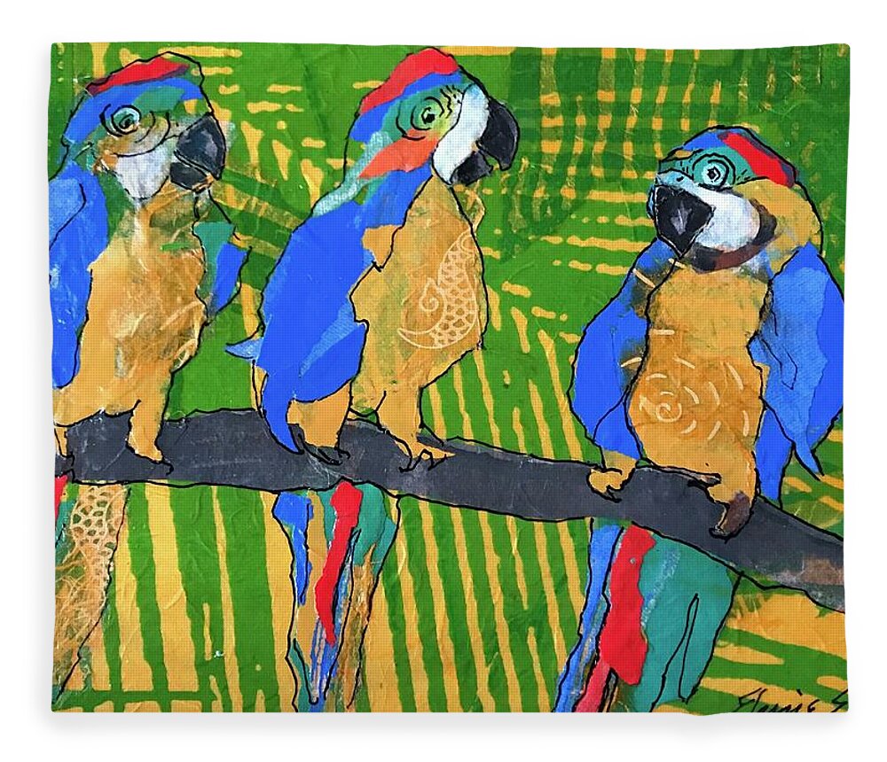 Parrot Painting Fleece Blanket featuring the painting The Red Berets by Elaine Elliott