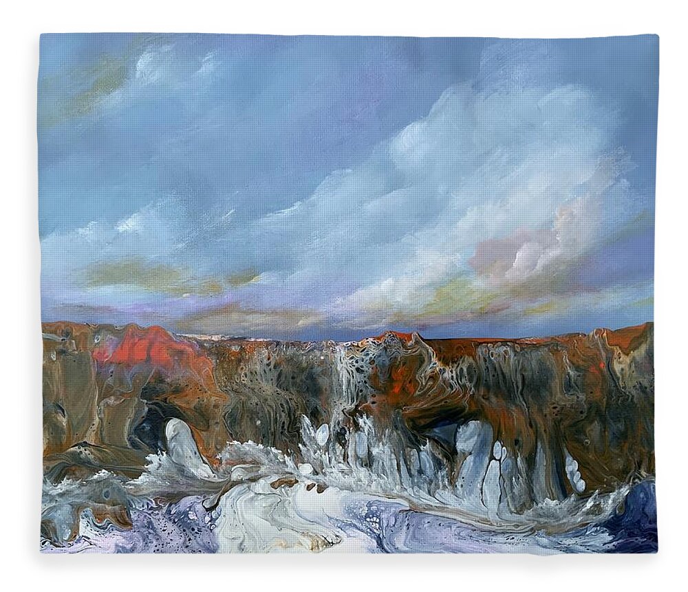Landscape Fleece Blanket featuring the painting The Rock by Soraya Silvestri