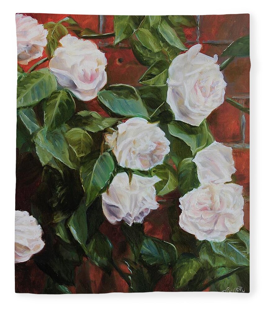 Roses Fleece Blanket featuring the painting The Rose Wall by Tammy Taylor