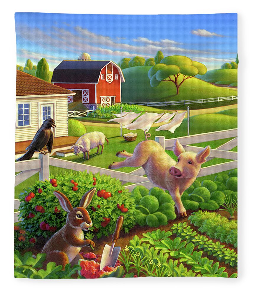 Farm Scene Fleece Blanket featuring the painting The Runaway by Robin Moline