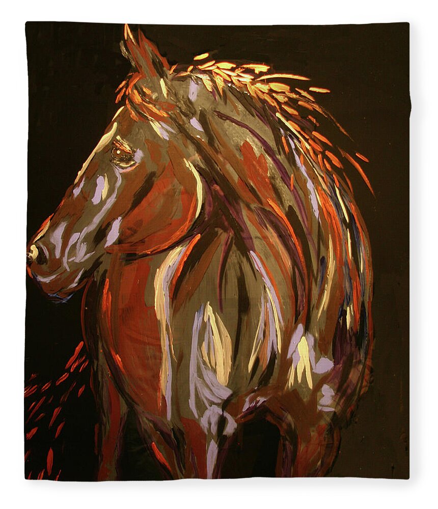 Horse Fleece Blanket featuring the painting The Sentenial by Marilyn Quigley