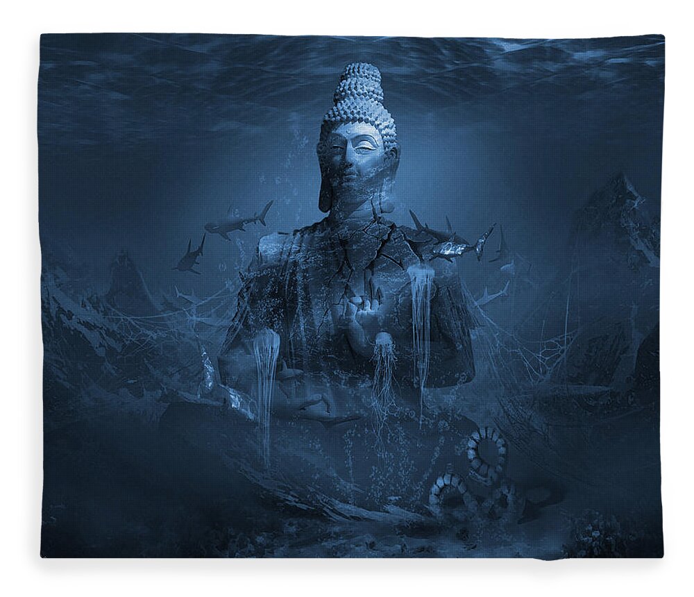 Sharks Fleece Blanket featuring the digital art The Serenity Prayer or Tranquility Meditation by George Grie