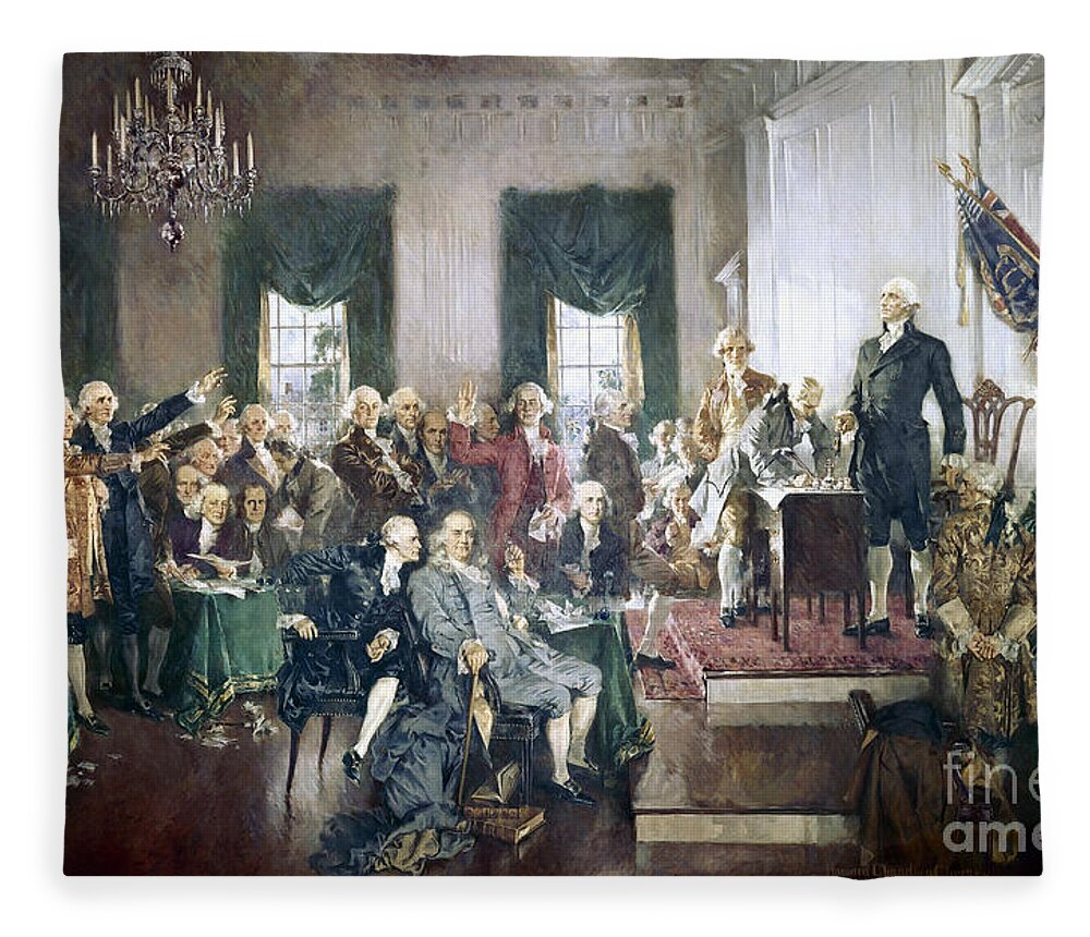 Congress Fleece Blanket featuring the painting The Signing of the Constitution of the United States in 1787 by Howard Chandler Christy
