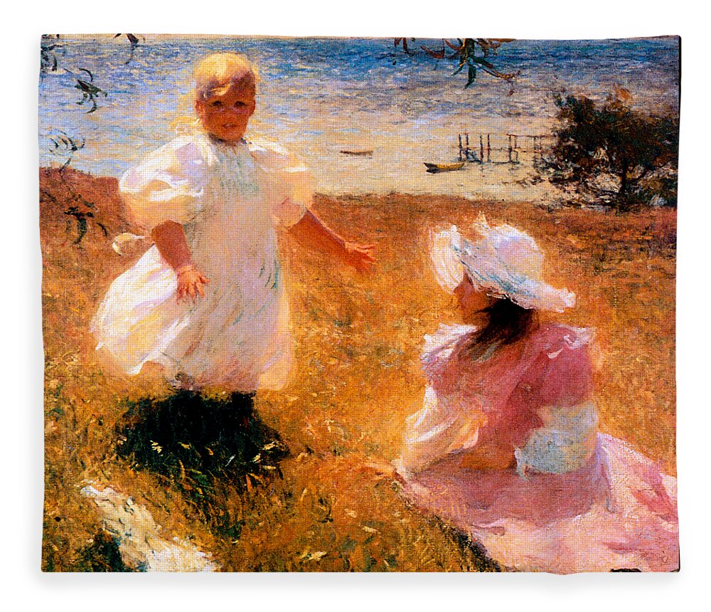 Benson Fleece Blanket featuring the painting The Sisters 1889 by Frank Benson