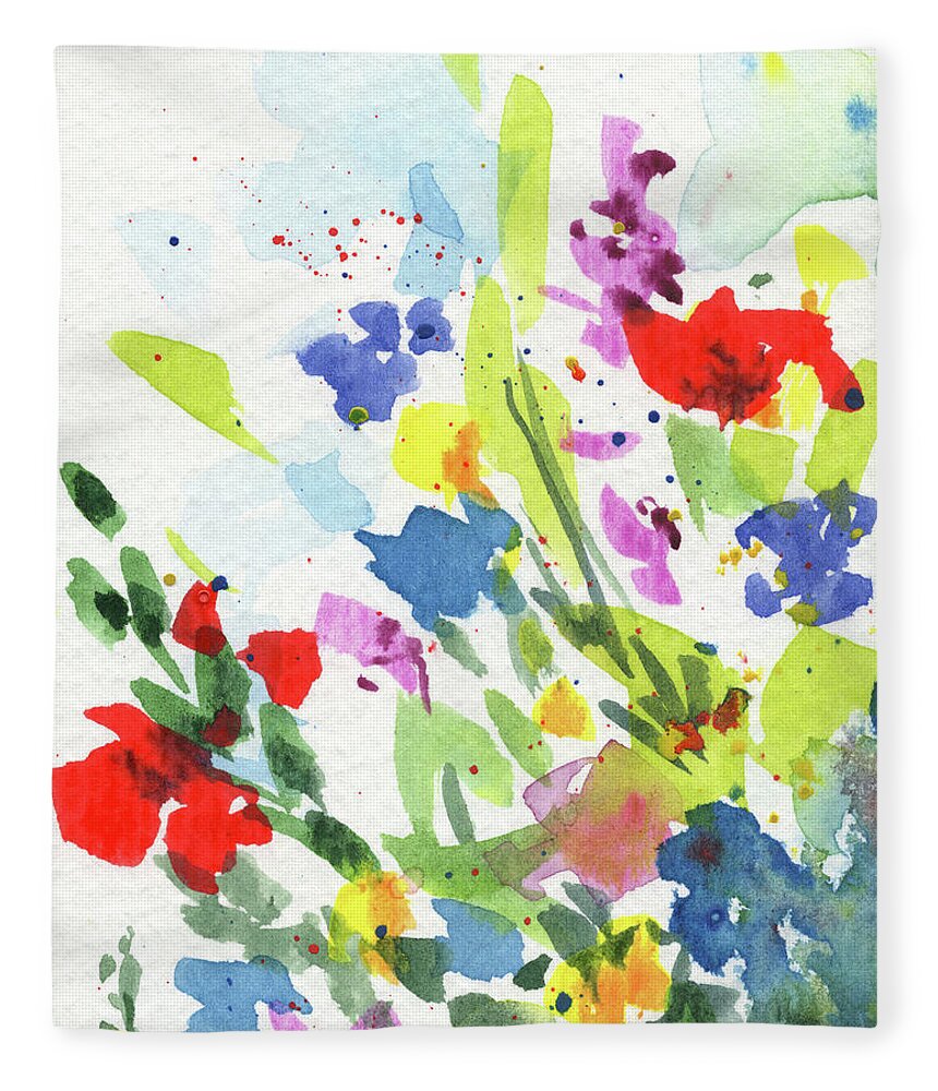 Abstract Flowers Fleece Blanket featuring the painting The Splash Of Summer Colors Abstract Flowers Contemporary Watercolor Art I by Irina Sztukowski