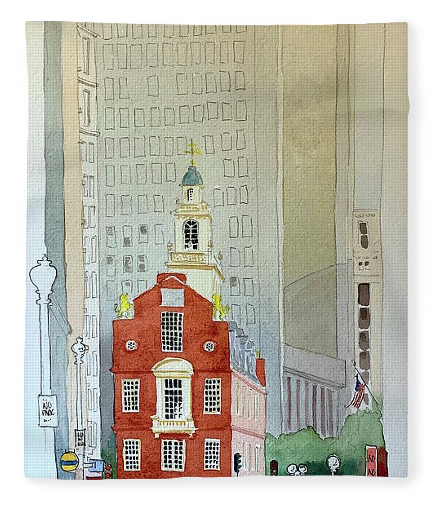 Architecture Fleece Blanket featuring the painting The State House by William Renzulli