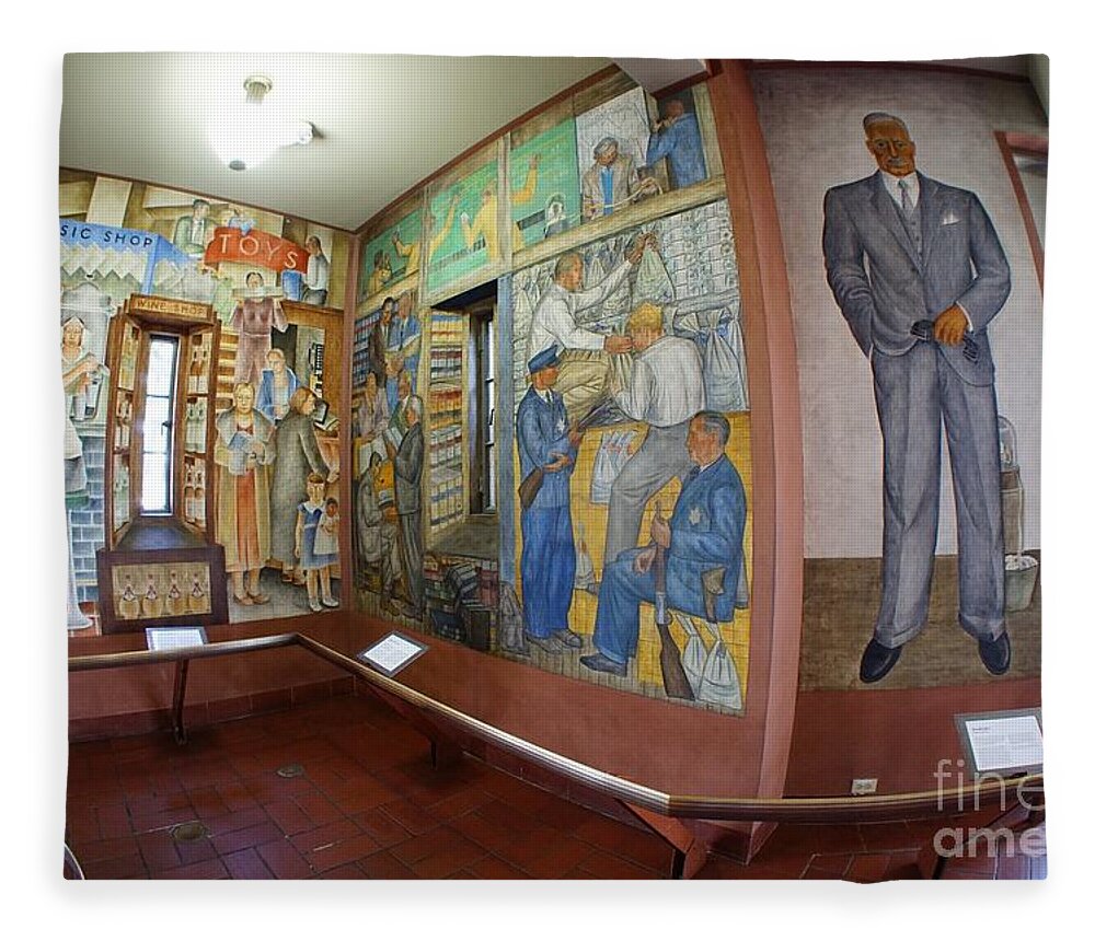 Coit Tower Murals Fleece Blanket featuring the photograph The Stockholder and Others by Tony Enjoying the Historic Coit Tower Murals