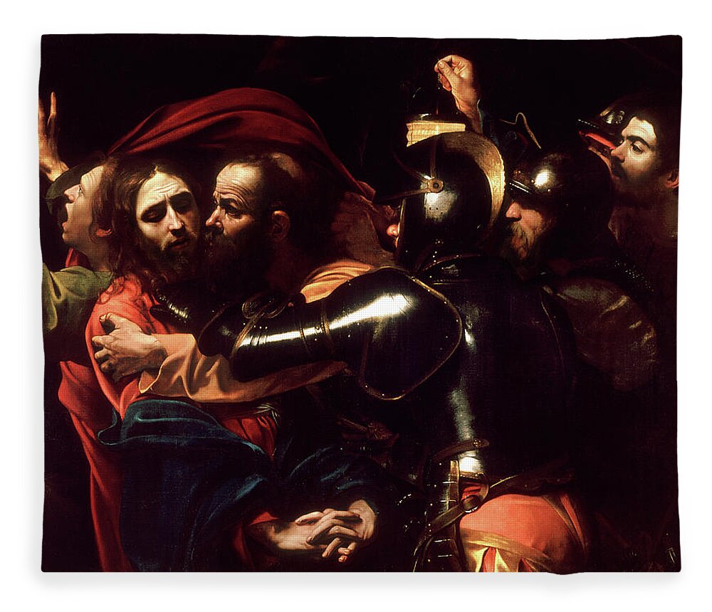 Passion Fleece Blanket featuring the painting The Taking of Christ by Michelangelo Merisi da Caravaggio