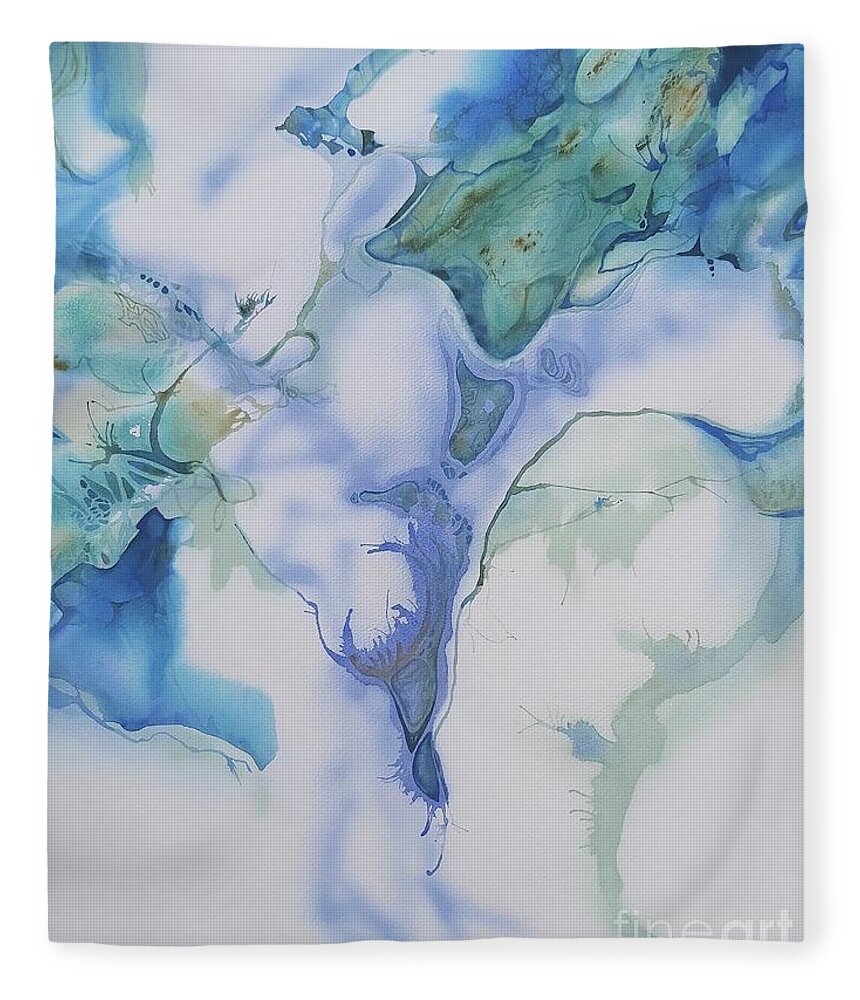 Blue Fleece Blanket featuring the painting The Thaw Begins by Donna Acheson-Juillet