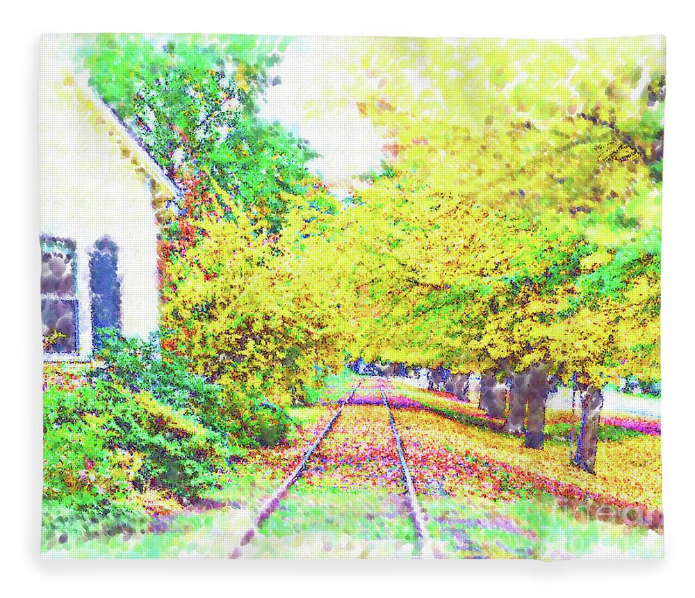 Train Tracks Fleece Blanket featuring the digital art The Tracks By The House by Kirt Tisdale