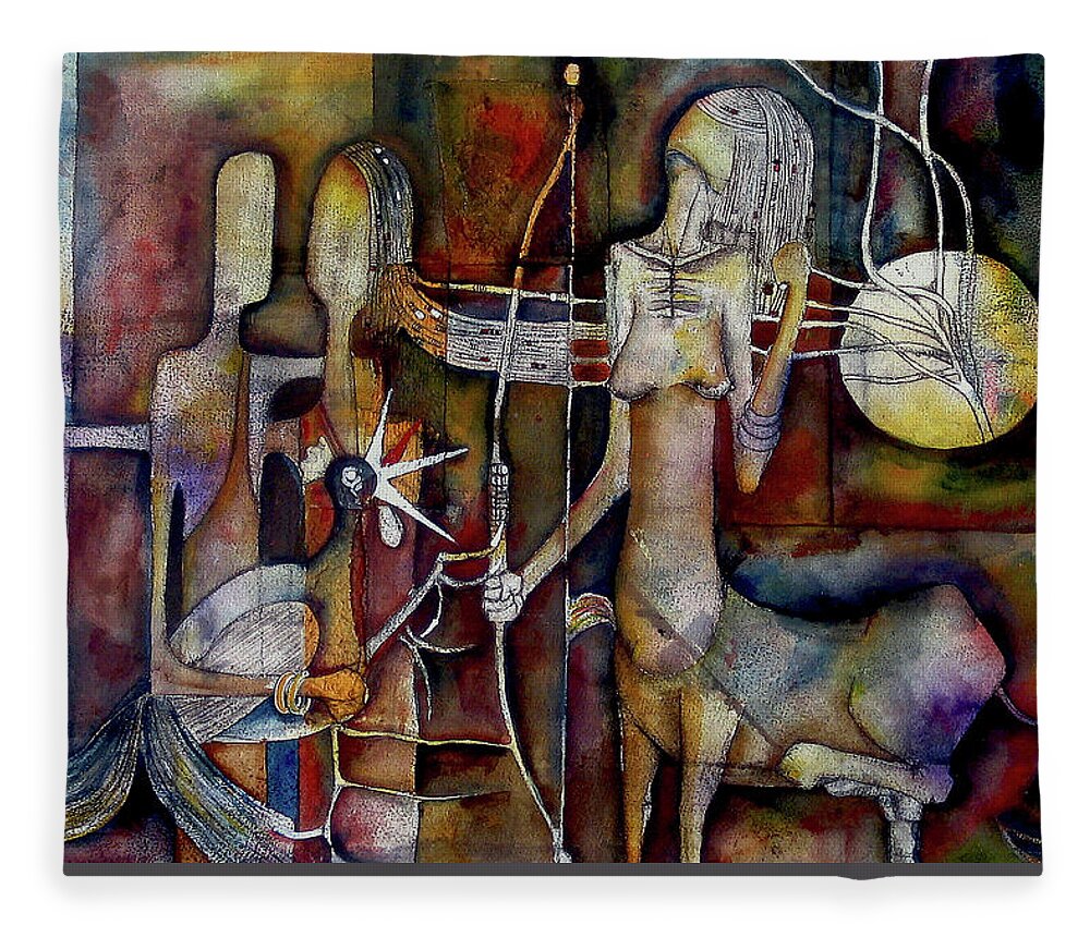 Abstract Fleece Blanket featuring the painting The Unicorn Man by Speelman Mahlangu 1958-2004