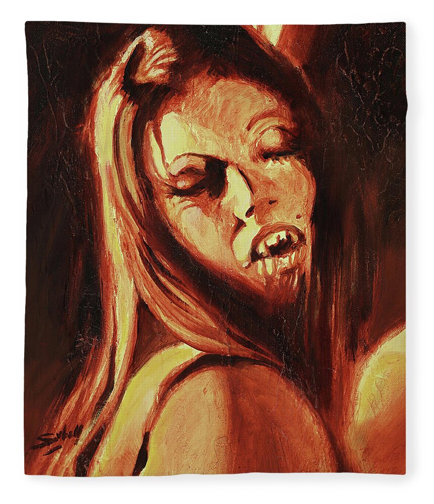 Vampire Fleece Blanket featuring the painting The Vampire Lover by Sv Bell