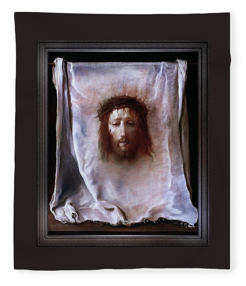 Veil Veronica Fleece Blanket featuring the painting The Veil of Veronica by Domenico Fetti by Rolando Burbon