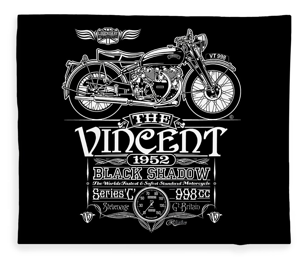  Hand Drawn Fleece Blanket featuring the painting The Vincent Black Shadow by Trevor Richardson