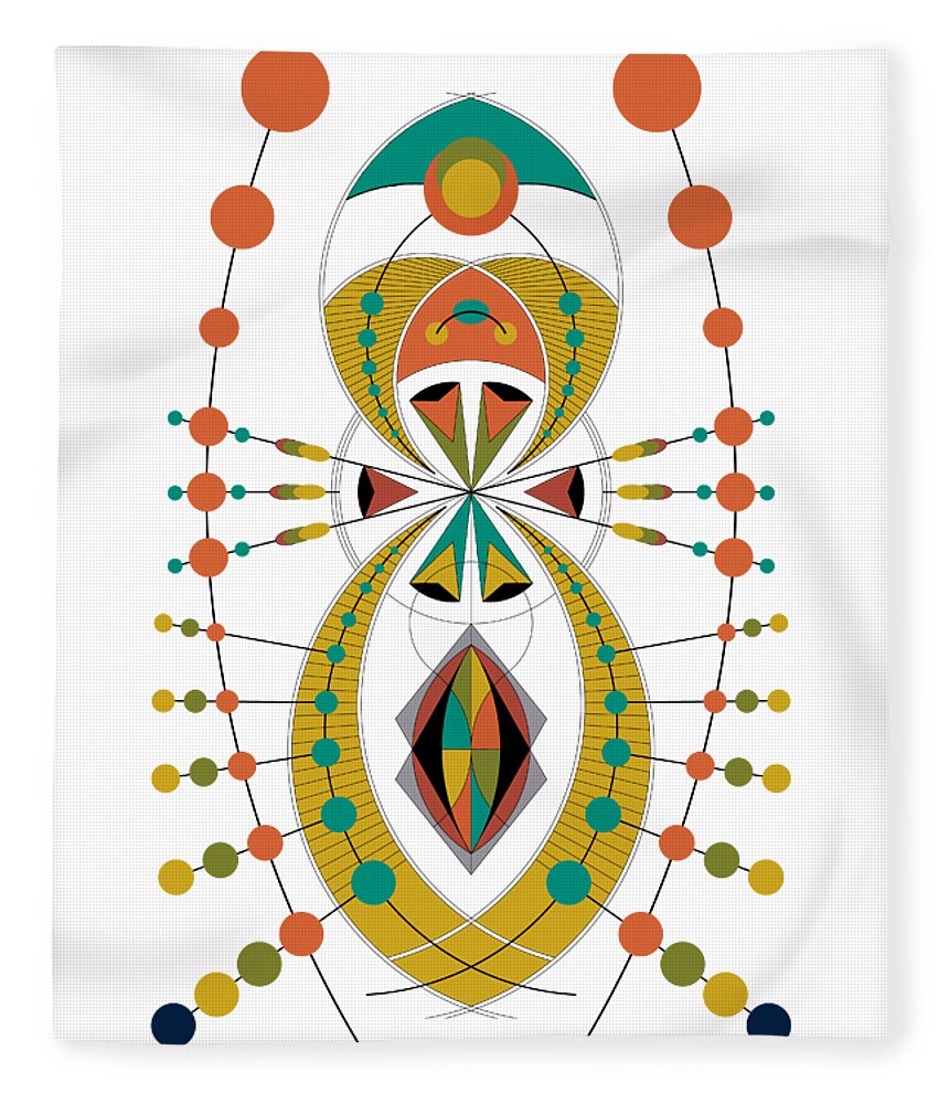 Mid Century Fleece Blanket featuring the digital art The Visitor of Mid-Century with cream vertical line background by DB Artist