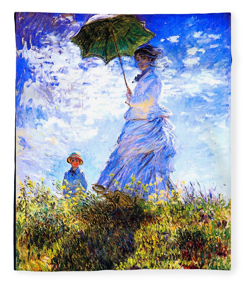 Claude Monet Fleece Blanket featuring the painting The Walk Lady with a Parasol 1875 by Claude Monet