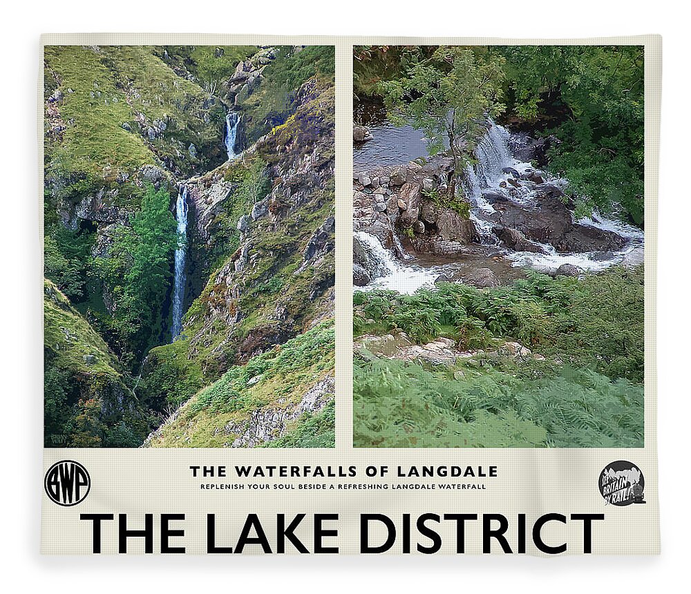 Lake District Fleece Blanket featuring the photograph The Waterfalls of Langdale No2 Cream Railway Poster by Brian Watt