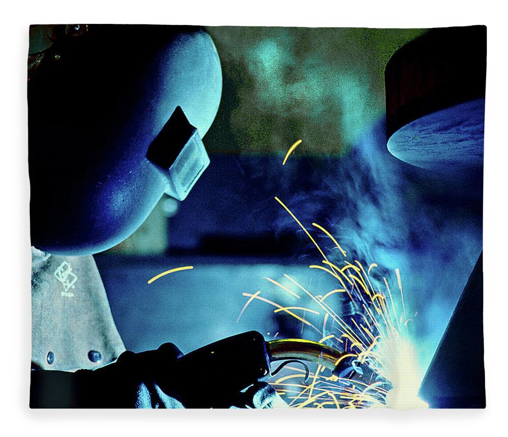 Film Fleece Blanket featuring the photograph The Welder by Anthony M Davis