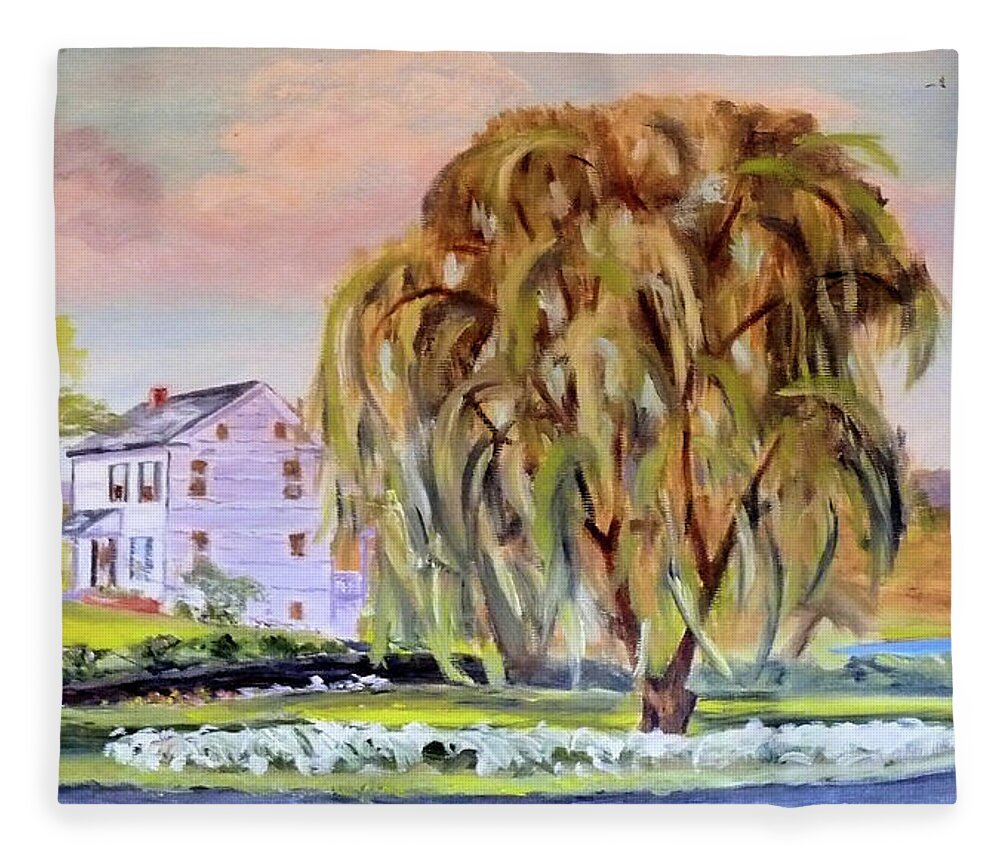Willow Fleece Blanket featuring the painting The Willow by Joel Smith