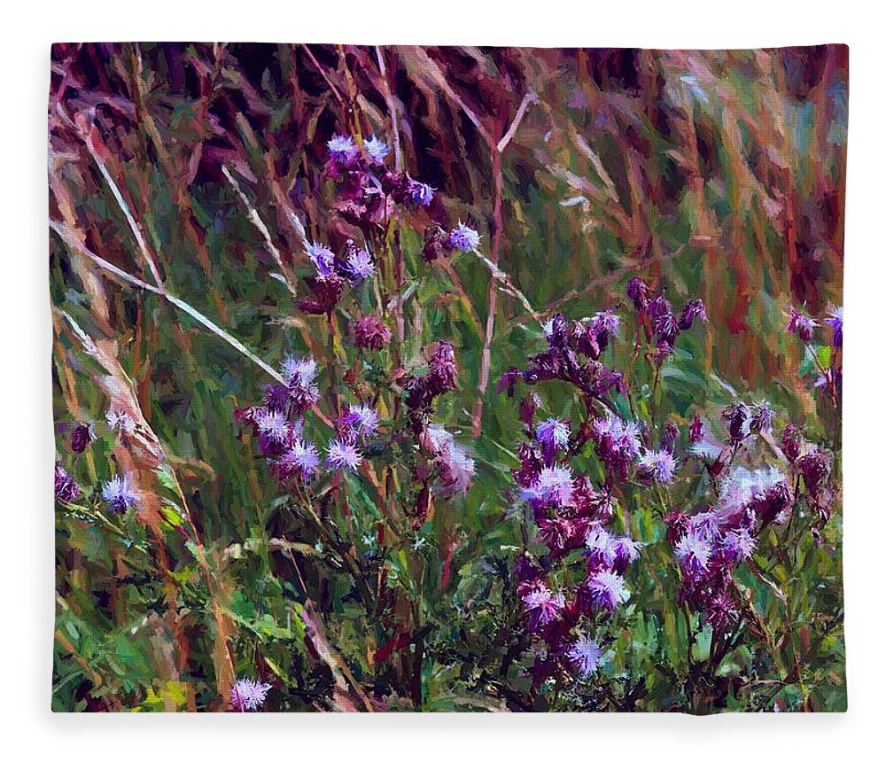 Nature Fleece Blanket featuring the digital art Thistles by Charmaine Zoe