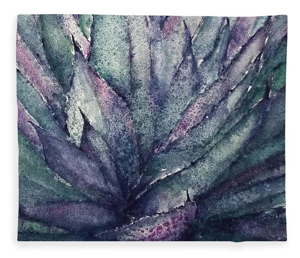Agave Fleece Blanket featuring the painting Thorny on the Outside by Terry Ann Morris