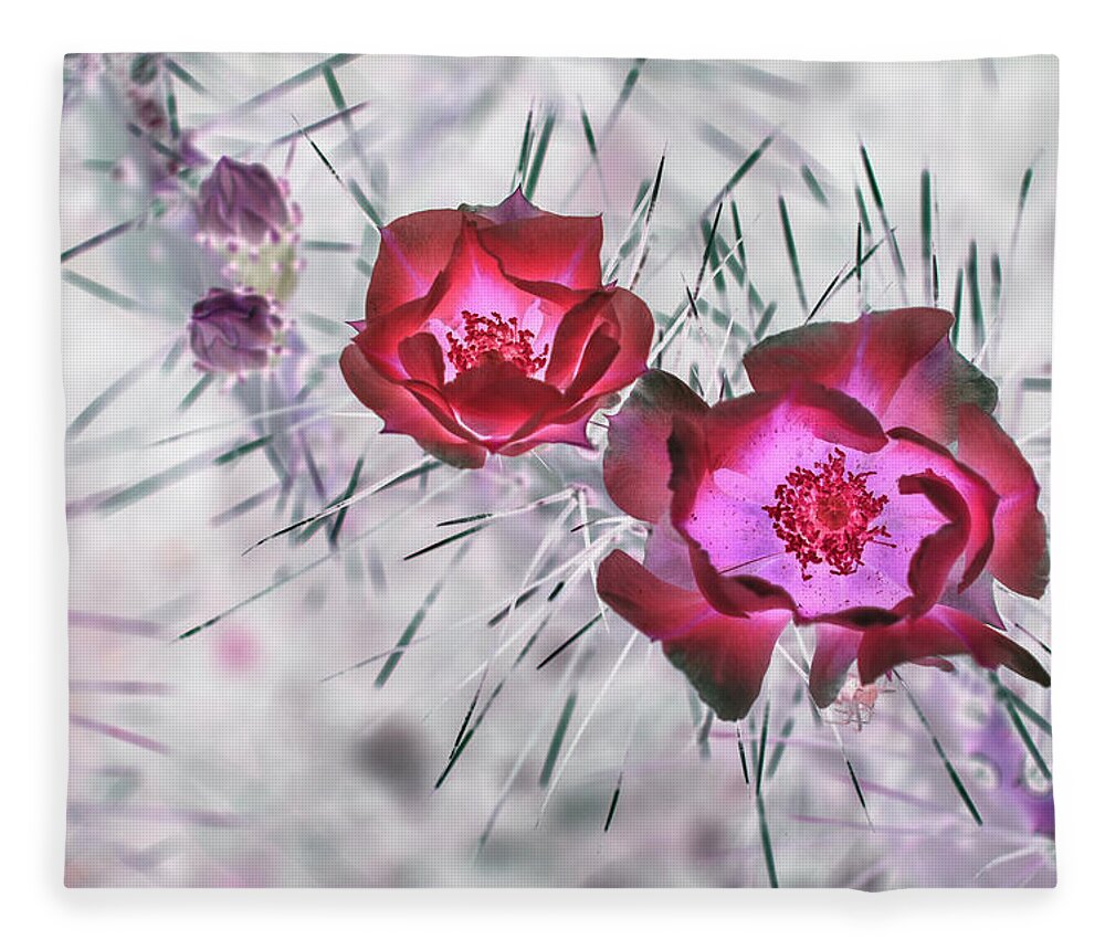 Cactus Fleece Blanket featuring the photograph Thorny Situation in Red by Missy Joy