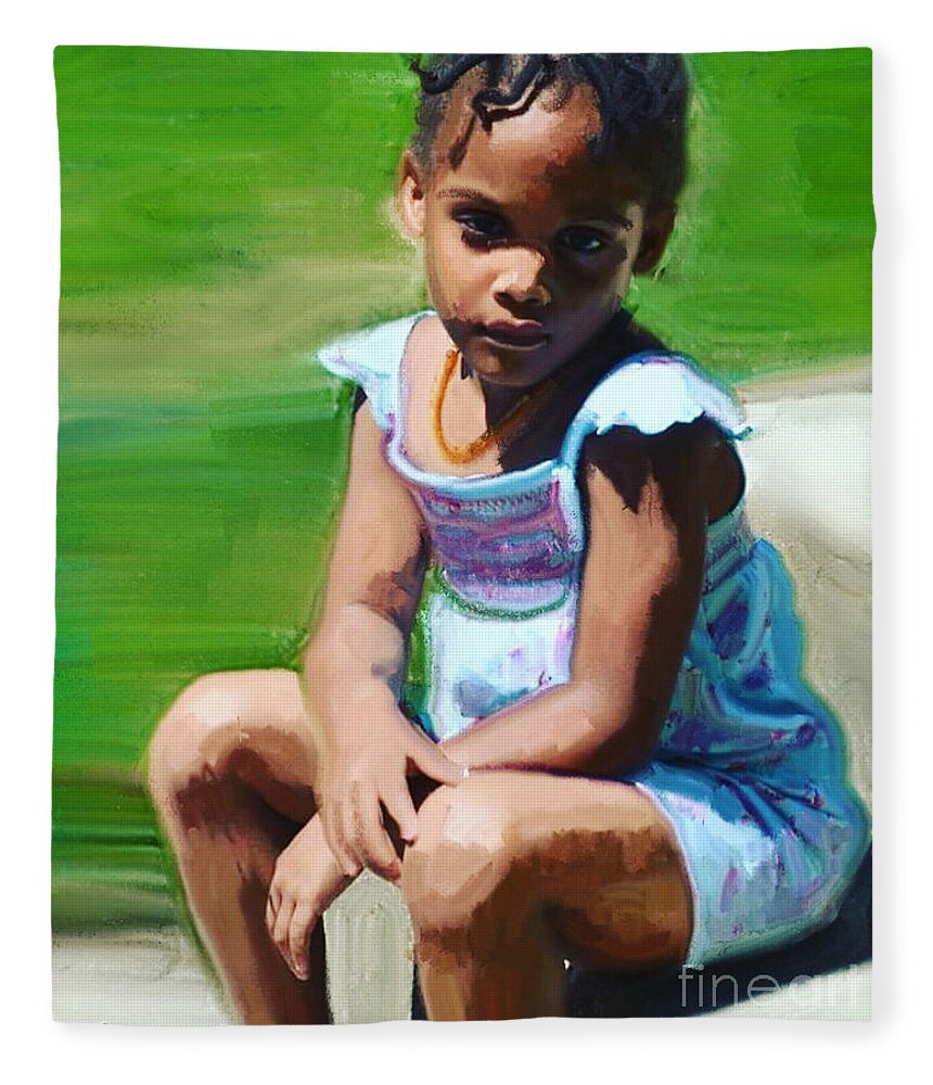 Child Fleece Blanket featuring the painting Thoughtful Leilani by D Powell-Smith