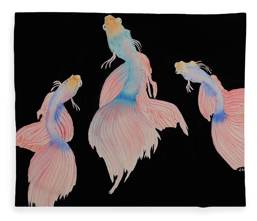 Betta Fleece Blanket featuring the painting Three Betta by Laurel Best