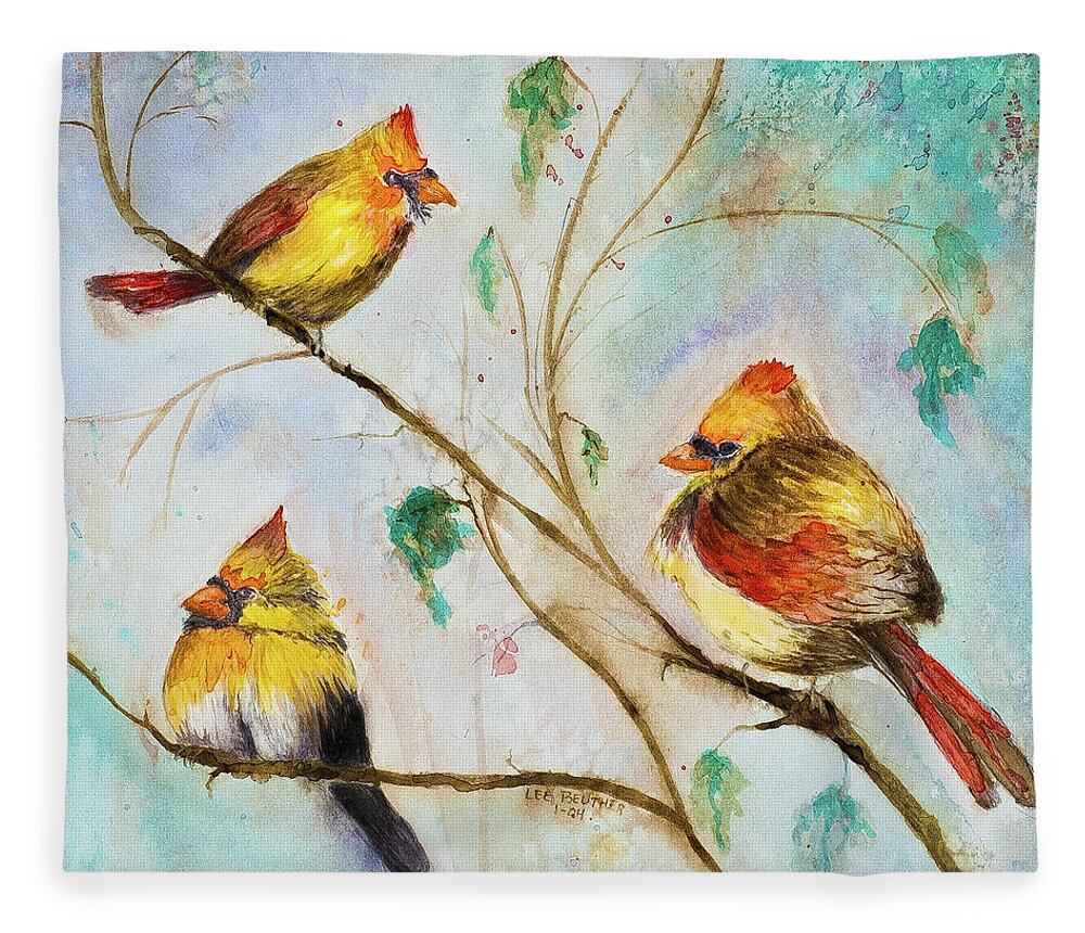 Artwork Fleece Blanket featuring the painting Three chicks by Lee Beuther