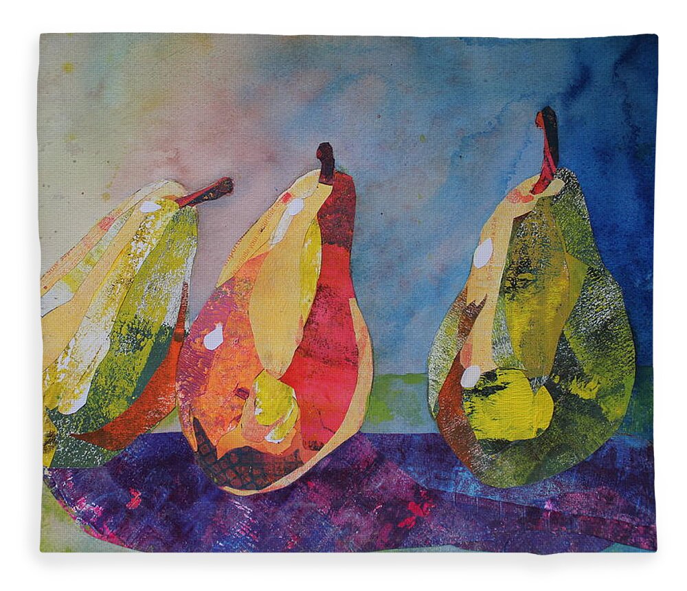 Collage Fleece Blanket featuring the painting Three pears beats a full house by Ruth Kamenev