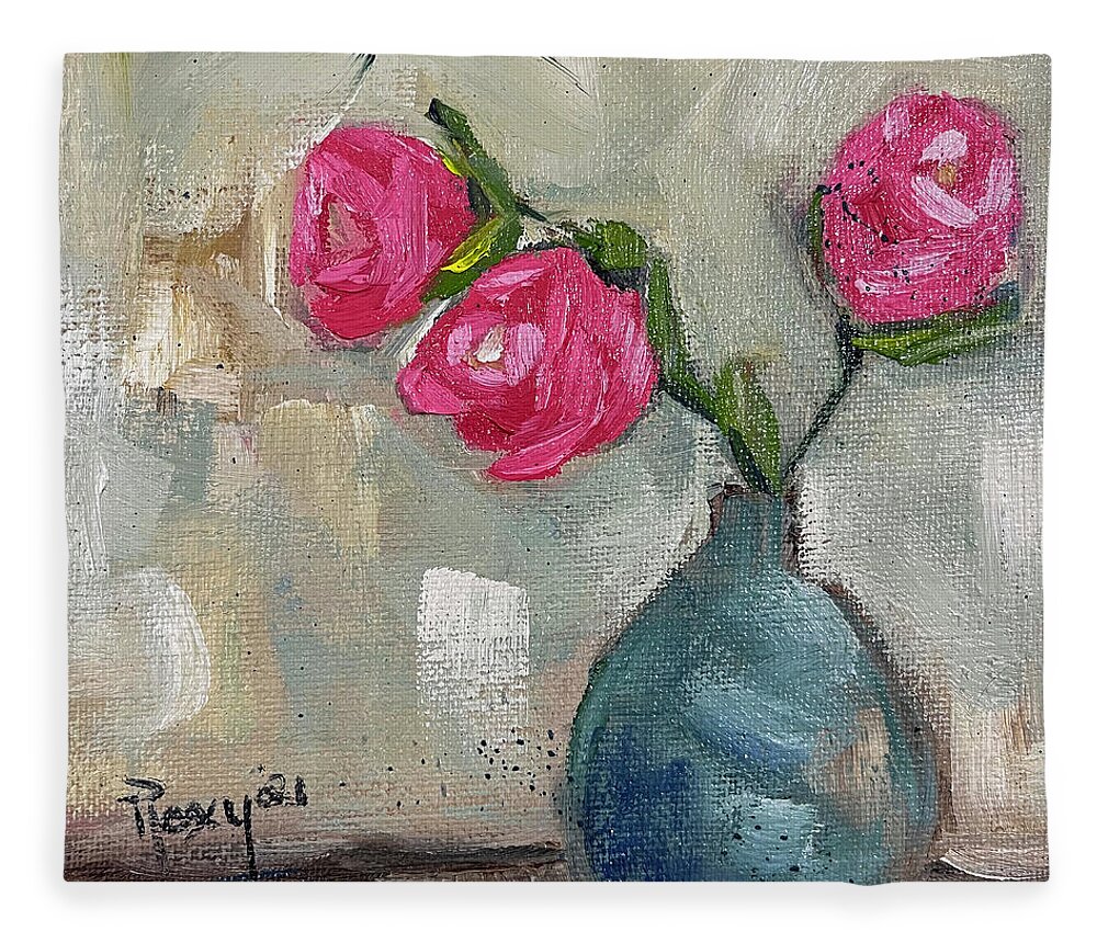 Rose Painting Fleece Blanket featuring the painting Three Roses by Roxy Rich