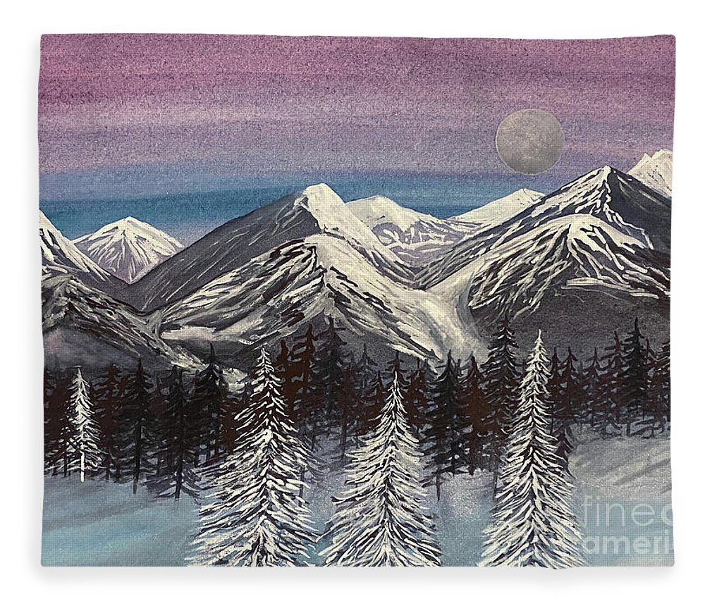 Snowy Trees Fleece Blanket featuring the painting Three Snowy Trees by Lisa Neuman