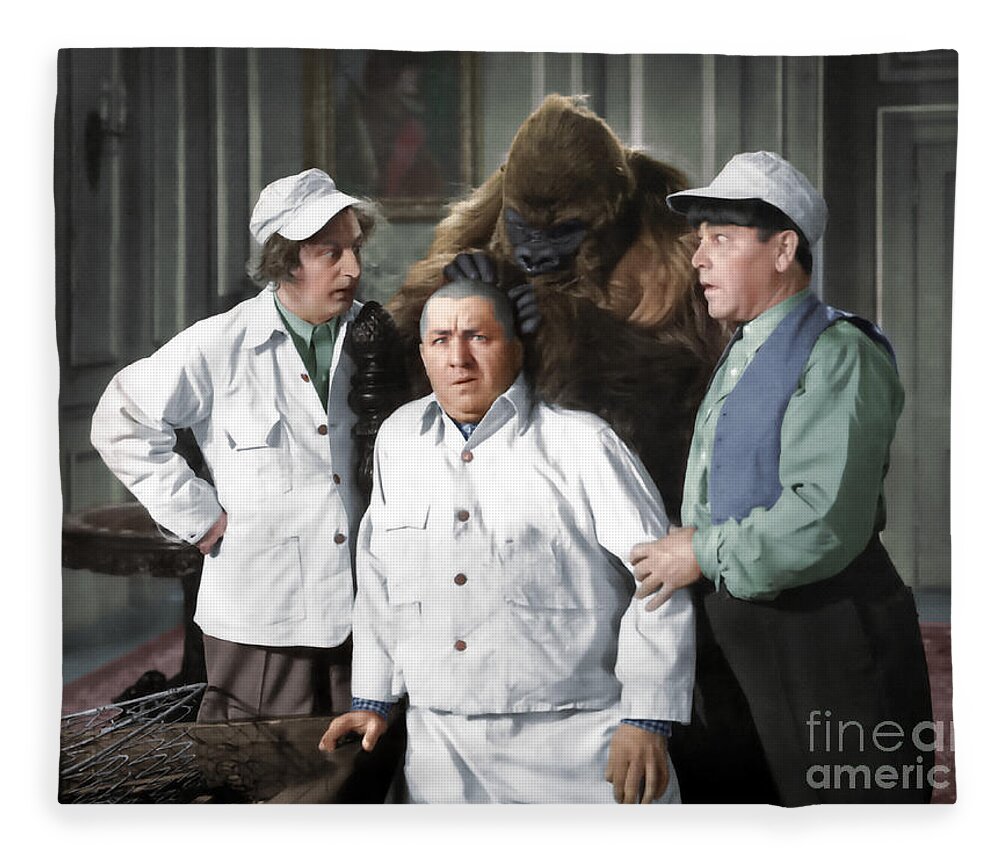 Funny Actors Fleece Blanket featuring the photograph Three Stooges and the Gorilla by Franchi Torres