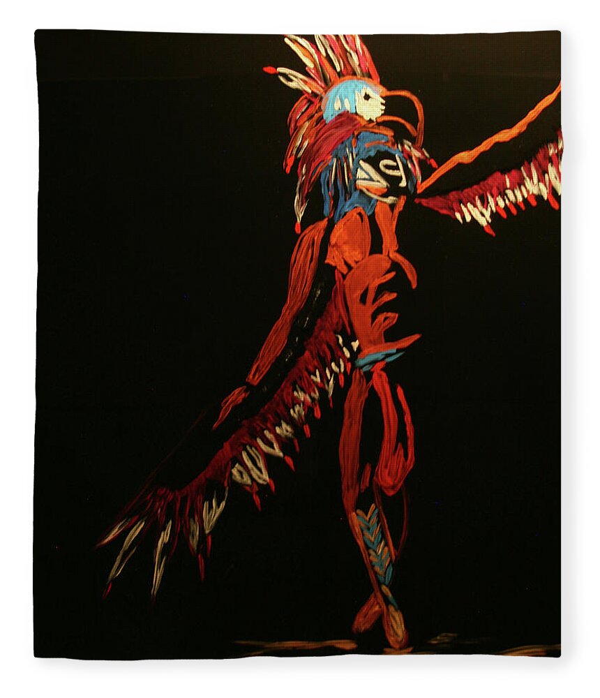 Native Dancer Fleece Blanket featuring the painting THunderbird by Marilyn Quigley