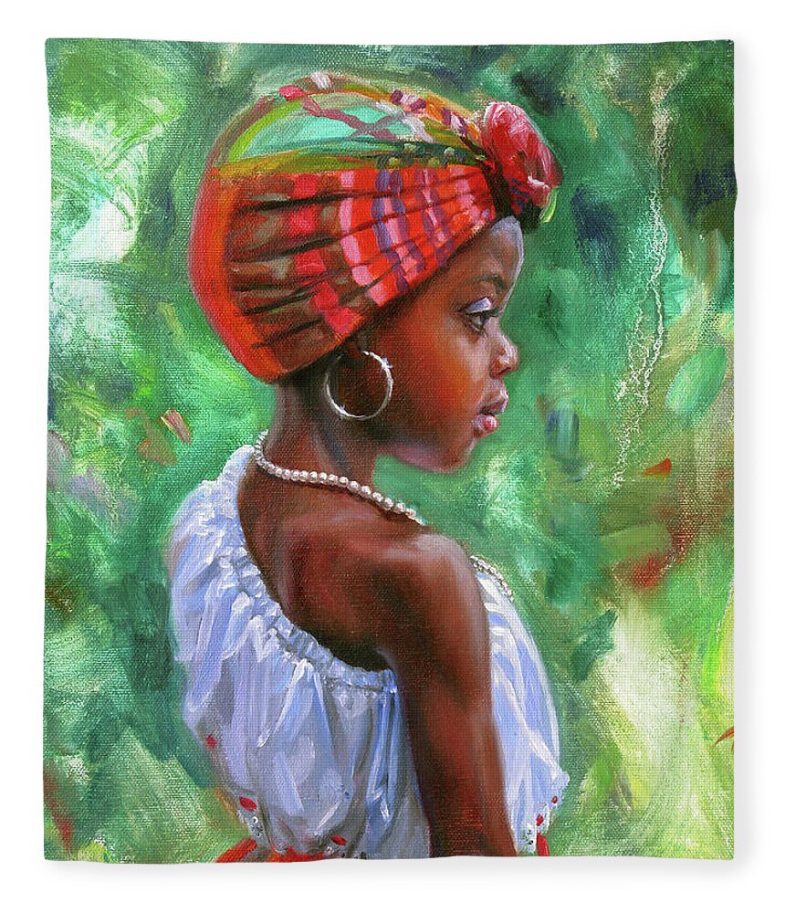 Caribbean Girl Fleece Blanket featuring the painting Ti Kweyol 2 by Jonathan Gladding