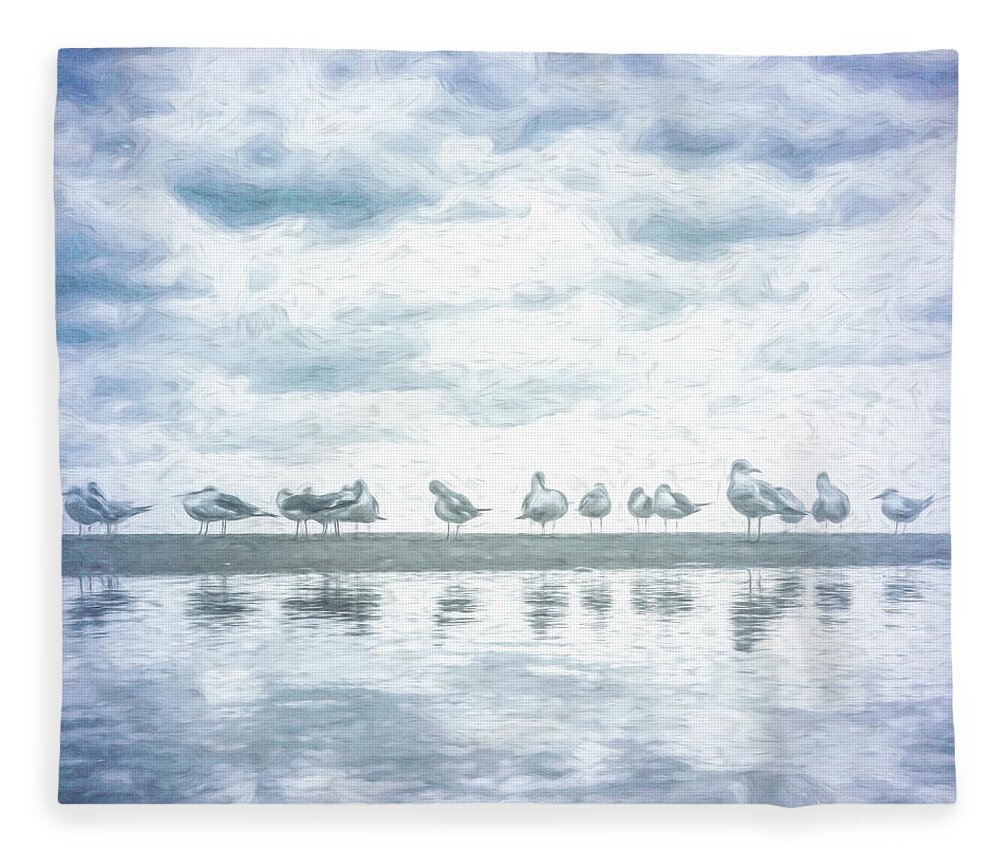 Seagulls Fleece Blanket featuring the photograph Tidal Pools in Square Painting by Debra and Dave Vanderlaan