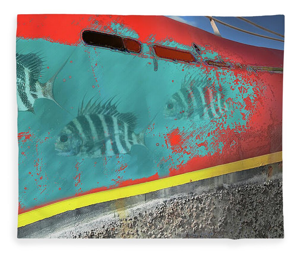 Mighty Sight Studio Fish Life Sea Life Abandoned Boat Steve Sperry Art And Photography Fleece Blanket featuring the digital art Tidal Trist by Steve Sperry