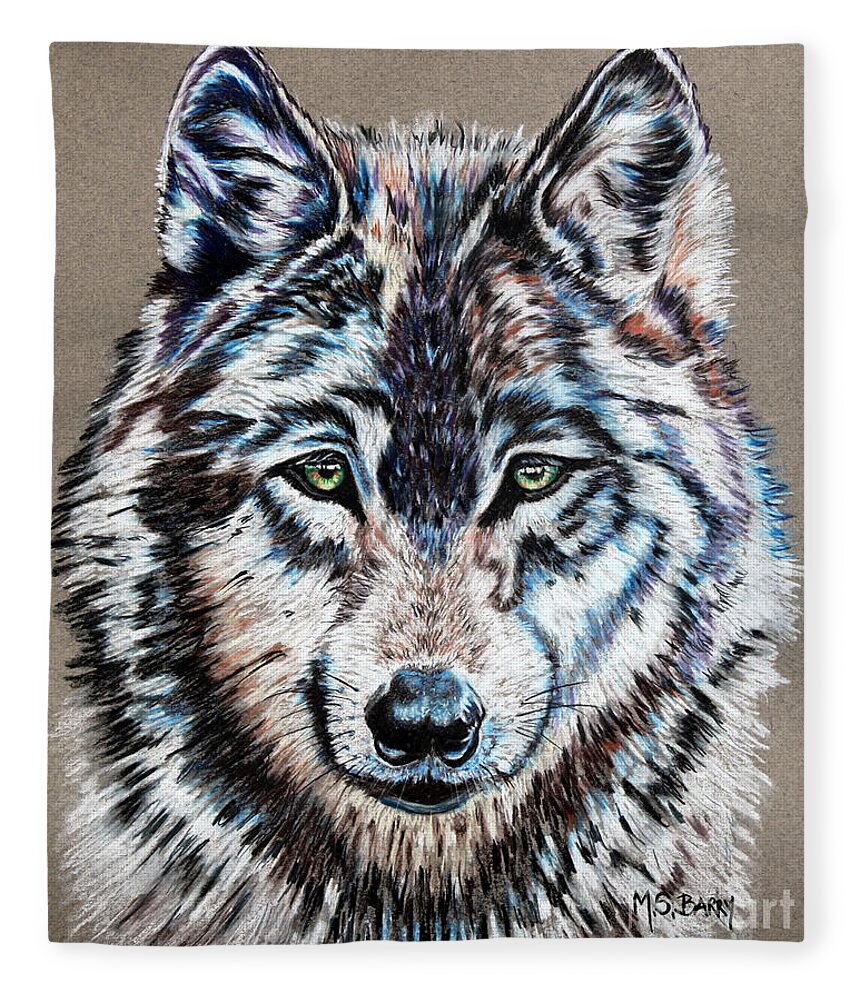 Wolf Fleece Blanket featuring the painting Timber Wolf by Maria Barry