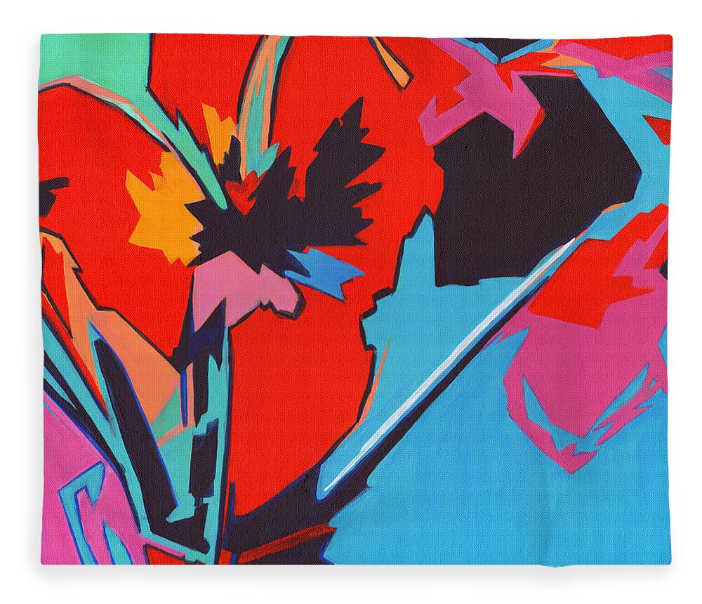 Contemporary Painting Fleece Blanket featuring the painting Time- Red Impact by Tanya Filichkin