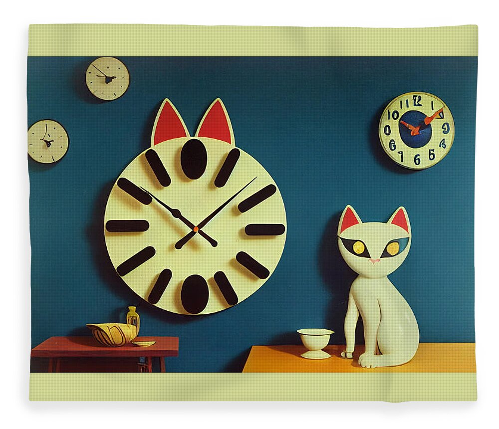 /imagine Prompt: A Cat Clock On A Blue Kitchen Wall:: By Joan Miró::1 --upbeta --quality 4                 Fleece Blanket featuring the digital art Timeless II by Jay Schankman