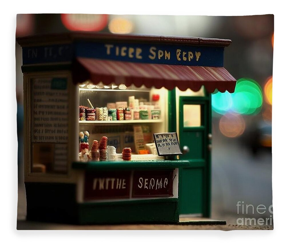 A Variety Of Jams Fleece Blanket featuring the mixed media Tiny City Shop II by Jay Schankman