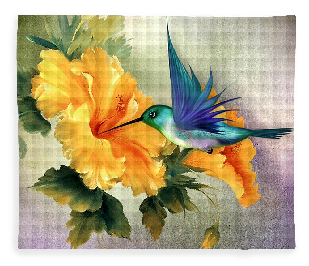 Hummingbird Fleece Blanket featuring the digital art Tiny Wings #1 by Morag Bates