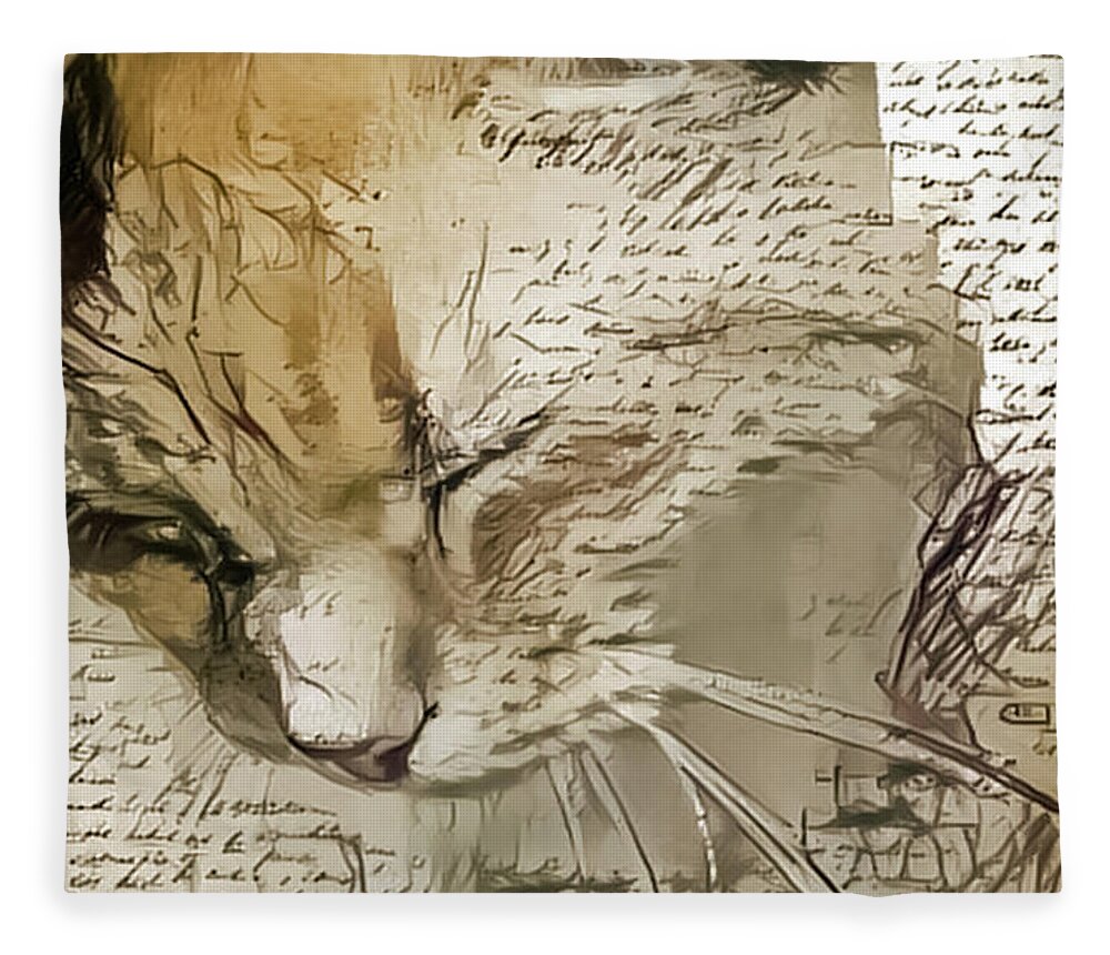Cat Fleece Blanket featuring the digital art Tittuff is doing good by Elaine Berger